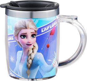 Mannat Double Wall Inner Stainless Steel Tea,Coffee, Milk Mug With Handle And Lid For Kids Cherry Mug (frozen)(350 ML).