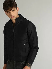 Clothster Men's Stylish Polyester Bomber Jacket - Lightweight, Trendy Design Pockets (Black)