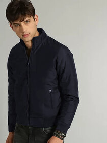 Clothster Men's Stylish Polyester Bomber Jacket - Lightweight, Trendy Design Pockets (Navy Blue)