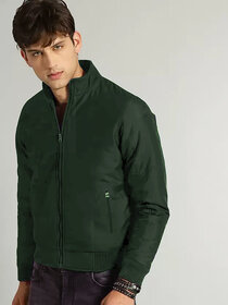 Clothster Men's Stylish Polyester Bomber Jacket - Lightweight, Trendy Design Pockets (Green)