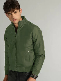 Clothster Men's Stylish Polyester Bomber Jacket - Lightweight, Trendy Design Pockets (Green)