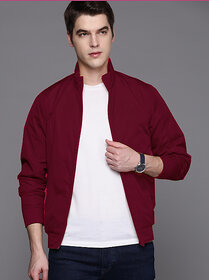 Clothster Men's Stylish Long Sleeve Solid Full Zip High Neck Bomber Jacket - Trendy Design with Pockets (Maroon)