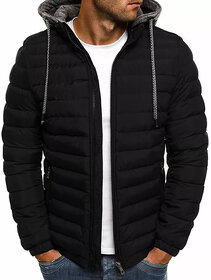 Clothster Black Mock Collar Fluffy Cap Puffer Jacket For Mens