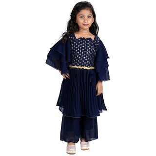 Kid Kupboard Cotton Girls Kurti and Plazzo Set, Dark Blue, Full-Sleeves, 6-7 Years KIDS-002