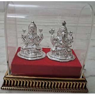                       Silver idol 20 g Laxmi and Ganesh Spiritual Goddess Statue Set                                              