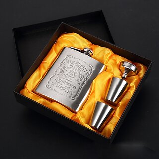                       STAR MAGIC 8oz JD Stainless Steel Hip Flask -2SHOT  FUNNEL SET                                              