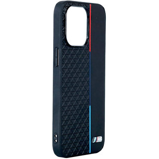                       BMW Black Lather Vertical Tricolor Line and Metal Logo Back Case Cover (Black)                                              