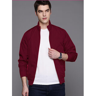                       Clothster Men's Stylish Long Sleeve Solid Full Zip High Neck Bomber Jacket - Trendy Design with Pockets (Maroon)                                              