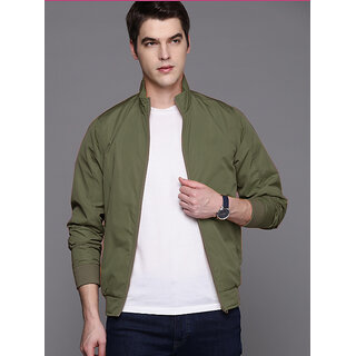                       Clothster Men's Stylish Long Sleeve Solid Full Zip High Neck Bomber Jacket - Trendy Design with Pockets (Green)                                              