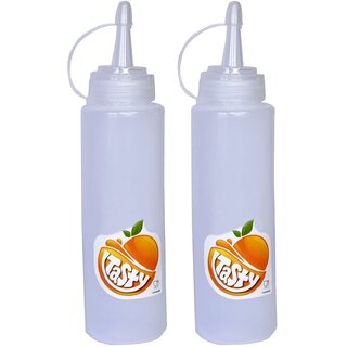                       Mannat Plastic Squeeze Bottle/Sauce Dispenser Set With Cap - Easy To Use, Leakproof, 2 Pcs (200 Ml),White                                              