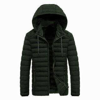                       Clothster Solid Mock Collar Long Sleeve Full Zip Fluffy Cap Bomber Jackets for Mens (Green)                                              