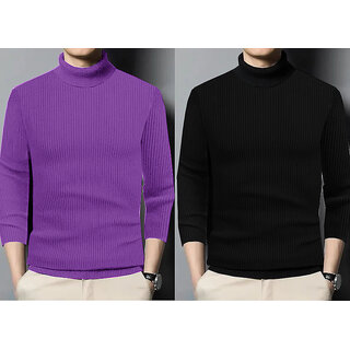 Clothster Combo of 2 Solid Wool High Neck Sweatshirt For Mens (Black, Purple) Clothster Combo of 2 Solid Wool High Neck Sweatshirt For Mens (Black, Purple)