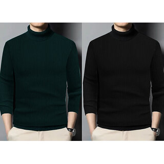 Clothster Combo of 2 Solid Wool High Neck Sweatshirt For Mens (Black, Green) Clothster Combo of 2 Solid Wool High Neck Sweatshirt For Mens (Black, Green)