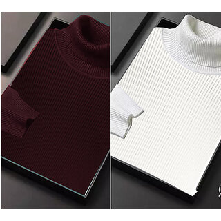 Clothster Solid Regular Sleeves High Neck Wool Pullover For Mens (Maroon, White, Pack of 2) Clothster Solid Regular Sleeves High Neck Wool Pullover For Mens (Maroon, White, Pack of 2)