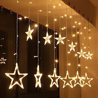                       Minha Decorative Star Curtain LED Lights for Diwali (2.5 mtr, 138 LED, 6+6 Star), Curtain String Lights with 8 Flashing                                              