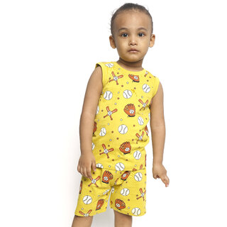                       Kid Kupboard Cotton Baby Boys T-Shirt and Short Set, Yellow, Sleeveless, 3-4 Years KIDS6611                                              