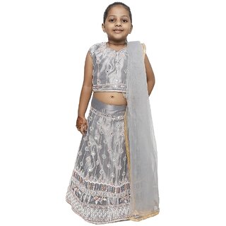 Kid Kupboard Cotton Girls Lehanga, Choli and Dupatta Set, Grey, Sleeveless, 6-7 Years KIDS6632 Kid Kupboard Cotton Girls Lehanga, Choli and Dupatta Set, Grey, Sleeveless, 6-7 Years KIDS6632