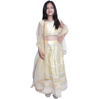 Kid Kupboard Cotton Girls Lehanga, Choli and Dupatta Set, Yellow, Sleeveless, 7-8 Years KIDS6635 Kid Kupboard Cotton Girls Lehanga, Choli and Dupatta Set, Yellow, Sleeveless, 7-8 Years KIDS6635