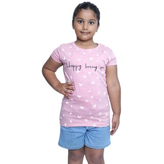                       Kid Kupboard Cotton Girls T-Shirt, Pink, Half-Sleeves, 7-8 Years KIDS6665                                              