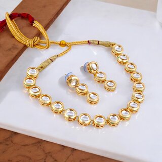                       Back Meenakari Gold Plated White Color Round Kundan Necklace Set with Earrings (395-J5SK-1994)                                              