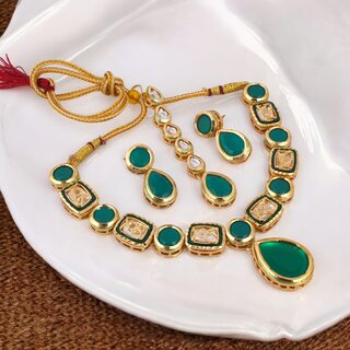                       Back Meenakari Gold Plated Green Color Set | Uncut  Kundan Choker Necklace Set (578-J5SK-1817-G)                                              