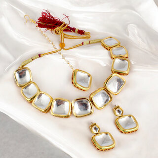 Back Meenakari Gold Plated White Color Square Kundan Stone Choker Necklace Set (751-J5SK-1907) Back Meenakari Gold Plated White Color Square Kundan Stone Choker Necklace Set (751-J5SK-1907)