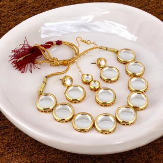 Back Meenakari Gold Plated White Color Round Kundan Stone Choker Necklace Set (752-J5SK-1908)