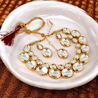 Meenakari Gold Plated White Color Square Kundan Double Layered Necklace Set (1021-J5SK-1905) Meenakari Gold Plated White Color Square Kundan Double Layered Necklace Set (1021-J5SK-1905)