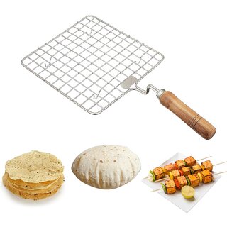                       Papad Jali Roast, Paneer Grill, Roti Maker, Barbeque Jali Roaster Chapati Toast Grill Wooden Handle Vegetable tandoor n                                              