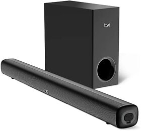 boAt Aavante Bar Mystiq Soundbar with 100W RMS Signature Sound 2.1 CHMulti-Connectivity ModesBT v5.3Wired SubwooferEQ ModesBass & Treble Control & Remote Control(Pitch Black)