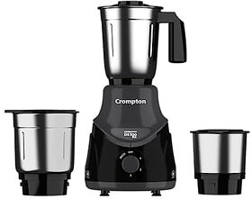 Crompton DS 500 BLK 500-Watt Mixer Grinder with Powertron Motor & Motor Vent-X Technology (3 Stainless Steel Jars Black & Grey)