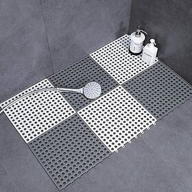 (Pack of 2 ) Rubber Bathroom Mat (Grey and White, Free Design - Non-Slip, Durable, and Easy to Clean Bathroom