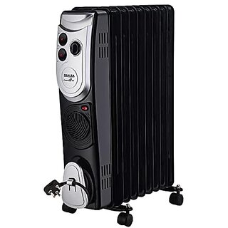 Inalsa Ofr Room Heater|Combust 9F|3 Heat Selection 9Fins With Turbo Fan Variable Temperature Control Tilt Over Switch Safety Cord Storage Caster Wheel Made In India Warranty 2 YearBlack2400 Watts