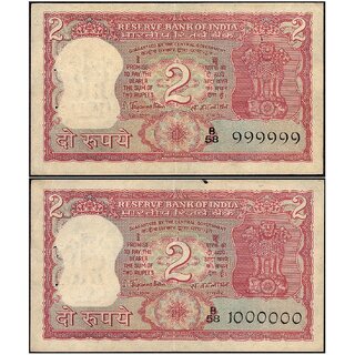                      two Rupee Fancy No 999999 and 1000000 Banknotes                                              