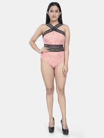 Bold & Bae Fashion Monokini With Criss-Cross Front In White Red Stripe