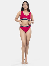 Bold & Bae Fashion Beachwear Scoop Neck Bikini Set In Solid Red