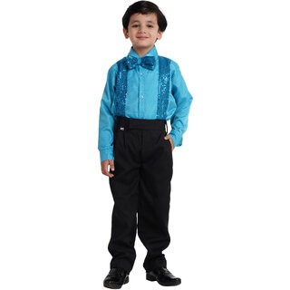                       Kaku Fancy Dresses Dance Costume Shinning Shirt for Kids  Sequin Work School Annual Funtion Shirt For Boys - Firozi                                              