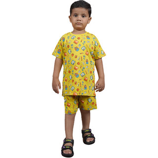                       Kid Kupboard Cotton Baby Boys T-Shirt and Short Set, Yellow, Sleeveless, 4-5 Years KIDS6679                                              