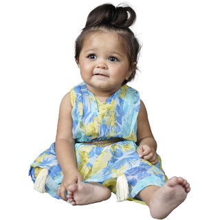                       Kid Kupboard Cotton Baby Girls A-Line Frock, Light Blue, Sleeveless, 9-12 Months KIDS6694                                              