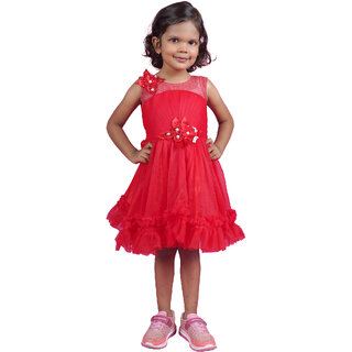                       Kid Kupboard Cotton Girls A-Line Frock, Red, Sleeveless, 5-6 Years KIDS6697                                              