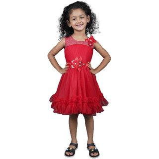                       Kid Kupboard Cotton Girls A-Line Frock, Light Red, Sleeveless, 5-6 Years KIDS6699                                              