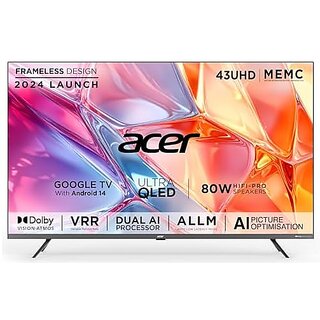 Acer 109 cm (43 inches) Super Series 4K Ultra HD Smart QLED Google TV AR43QDXGU2875AT (Black) 2024 Model