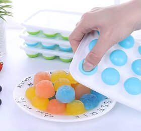 Mannat Ice Cube Tray with Lid Easy Release Ice Trays for Freezer Multicolor Plastic, Silicone Ice Ball Tray  (Pack of1)