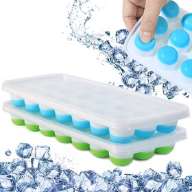 S.S.B Ice Cube Tray with Lid Easy Release Ice Trays for Freezer Multicolor Plastic, Silicone Ice Ball Tray  (Pack of1)