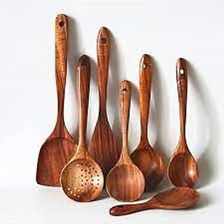                       Handmade Wooden Non-Stick Serving and Cooking Spoon Kitchen Tools Utensil, Set of 6                                              