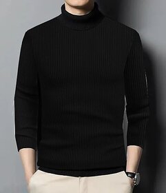 Fashlook Mens Black Solid High Neck Full Sleeve Sweatshirt