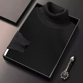 Fashlook Mens Black Self Design High Neck Full Sleeve Sweatshirt