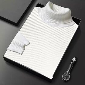 Fashlook Mens White Self Design Round Neck Full Sleeve Sweatshirt