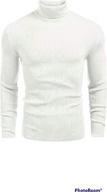 Fashlook Mens White Solid High Neck Full Sleeve Sweatshirt