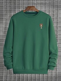 Fashlook Mens Green Solid Round Neck Full Sleeve Sweatshirt